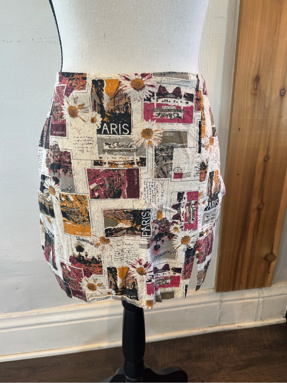 Urban Outfitters Printed Patchwork Paris Postcard Mini Skirt
